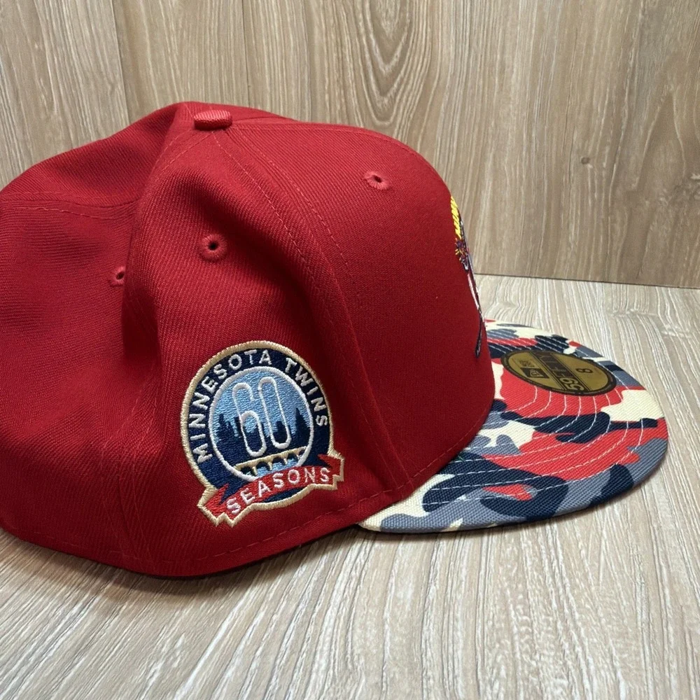 New Era MLB Minnesota Twins 59FIFTY Fitted 60 Yrs Bomb Squad Camo Hat Size 8